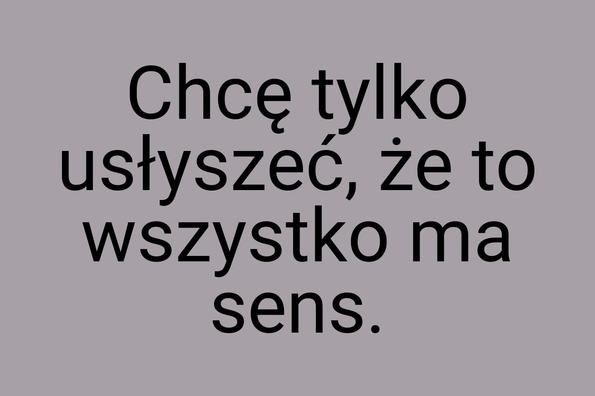 Chcę tylko usłyszeć, że to wszystko ma sens