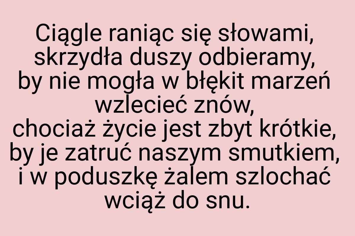 Ciągle raniąc się słowami, skrzydła duszy odbieramy, by nie