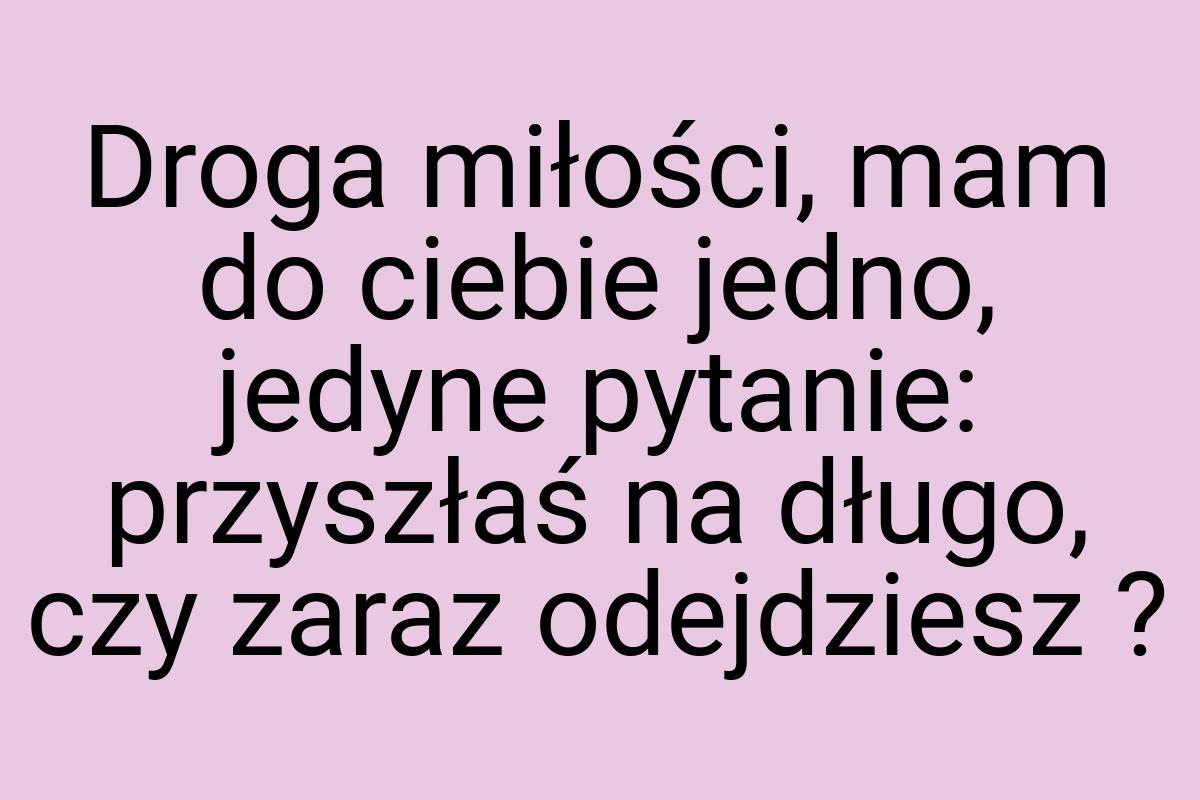 Droga miłości, mam do ciebie jedno, jedyne pytanie