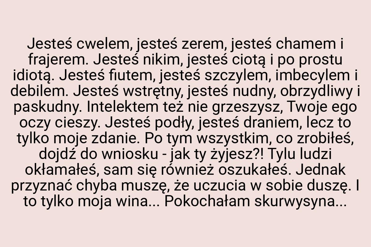 Jesteś cwelem, jesteś zerem, jesteś chamem i frajerem