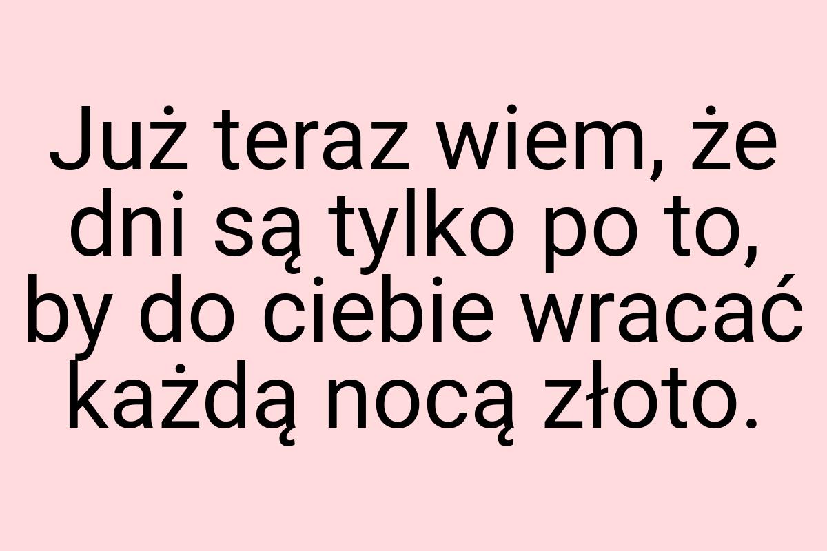 Już teraz wiem, że dni są tylko po to, by do ciebie wracać