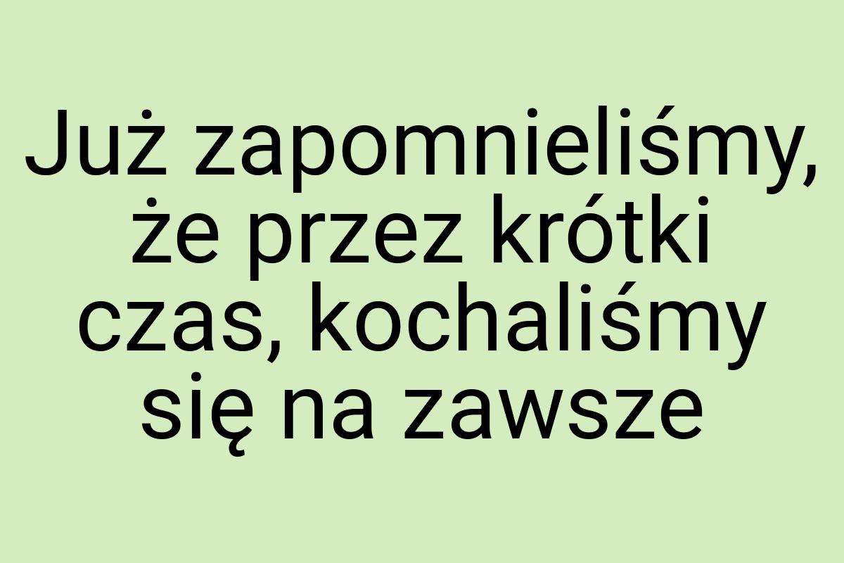 Już zapomnieliśmy, że przez krótki czas, kochaliśmy się na