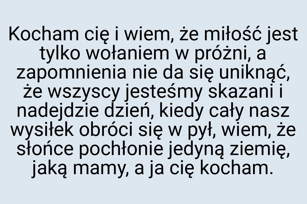 Kocham cię i wiem, że miłość jest tylko wołaniem w próżni