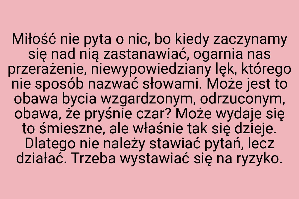 Miłość nie pyta o nic, bo kiedy zaczynamy się nad nią