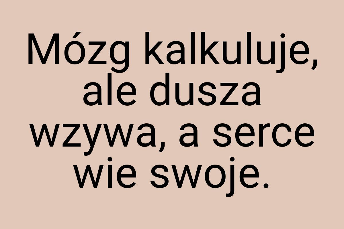 Mózg kalkuluje, ale dusza wzywa, a serce wie swoje