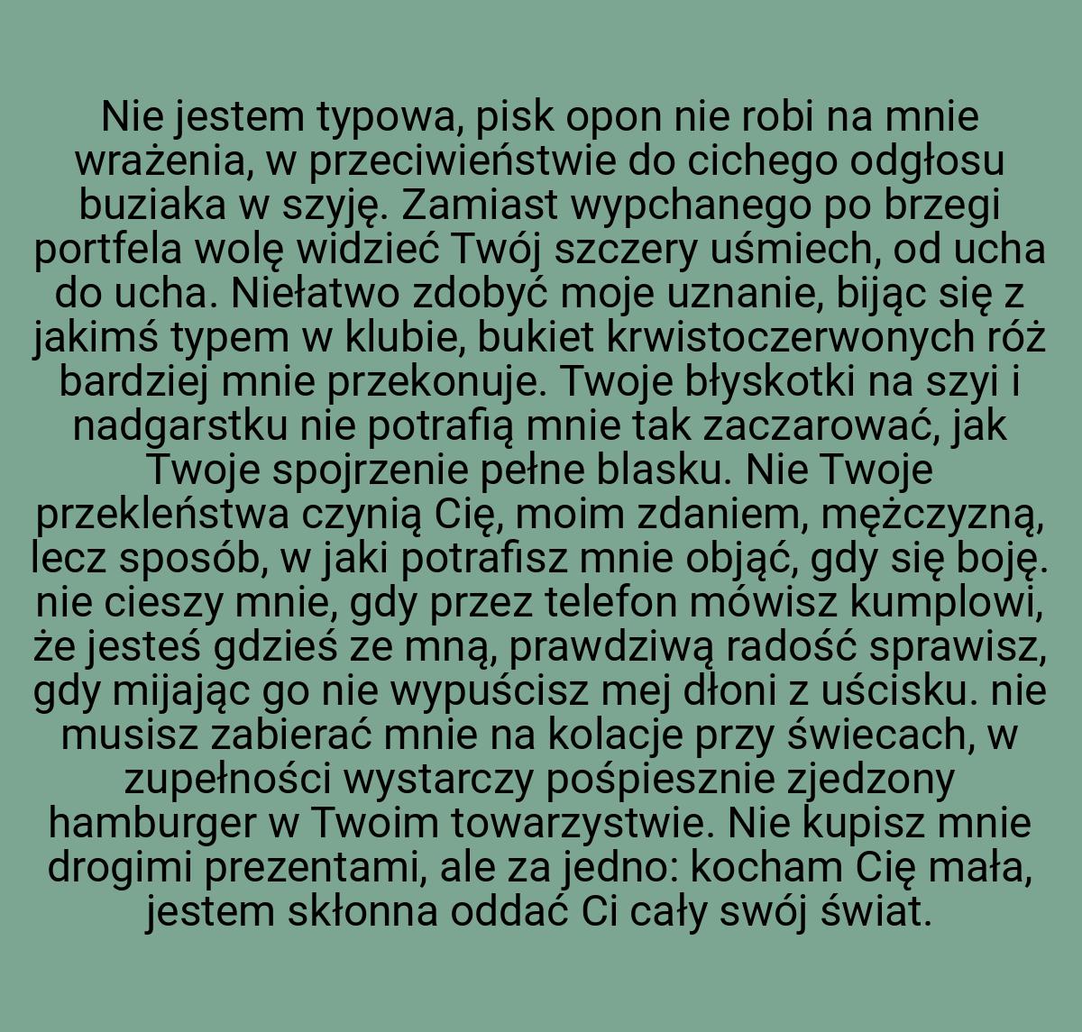 Nie jestem typowa, pisk opon nie robi na mnie wrażenia, w