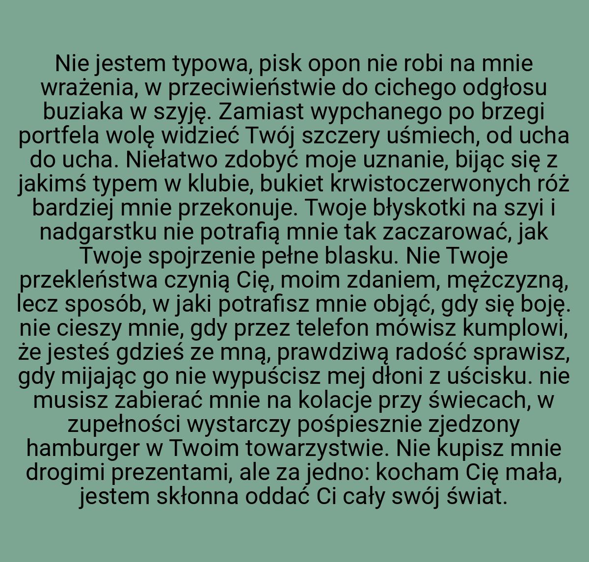 Nie jestem typowa, pisk opon nie robi na mnie wrażenia, w