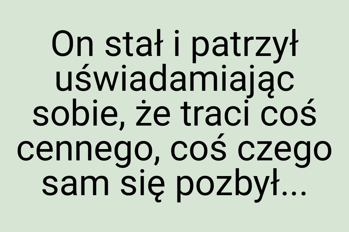 On stał i patrzył uświadamiając sobie, że traci coś