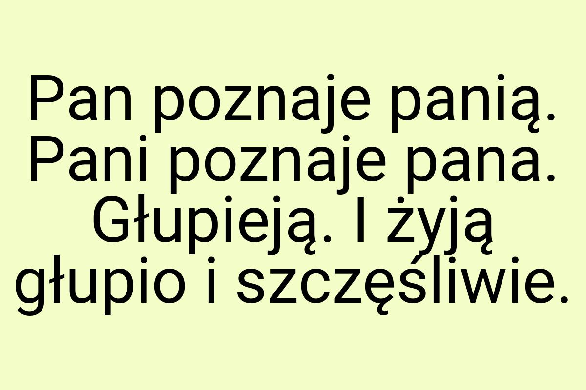 Pan poznaje panią. Pani poznaje pana. Głupieją. I żyją