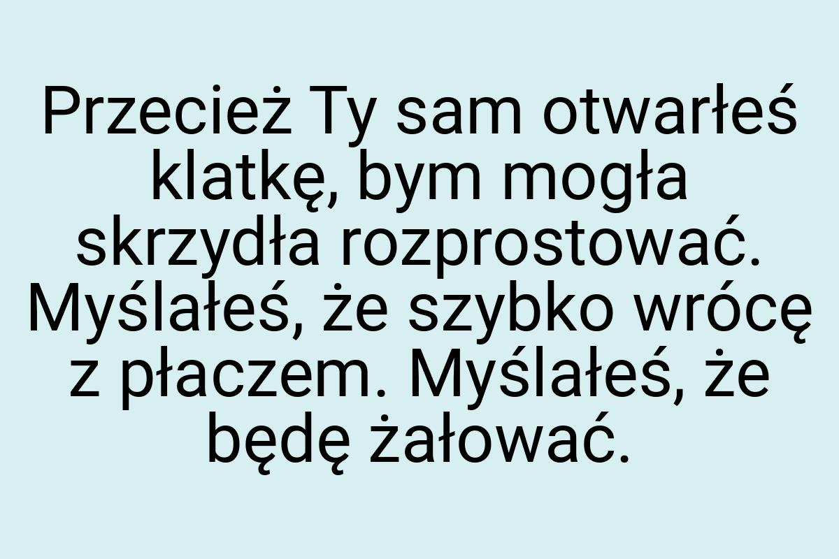 Przecież Ty sam otwarłeś klatkę, bym mogła skrzydła