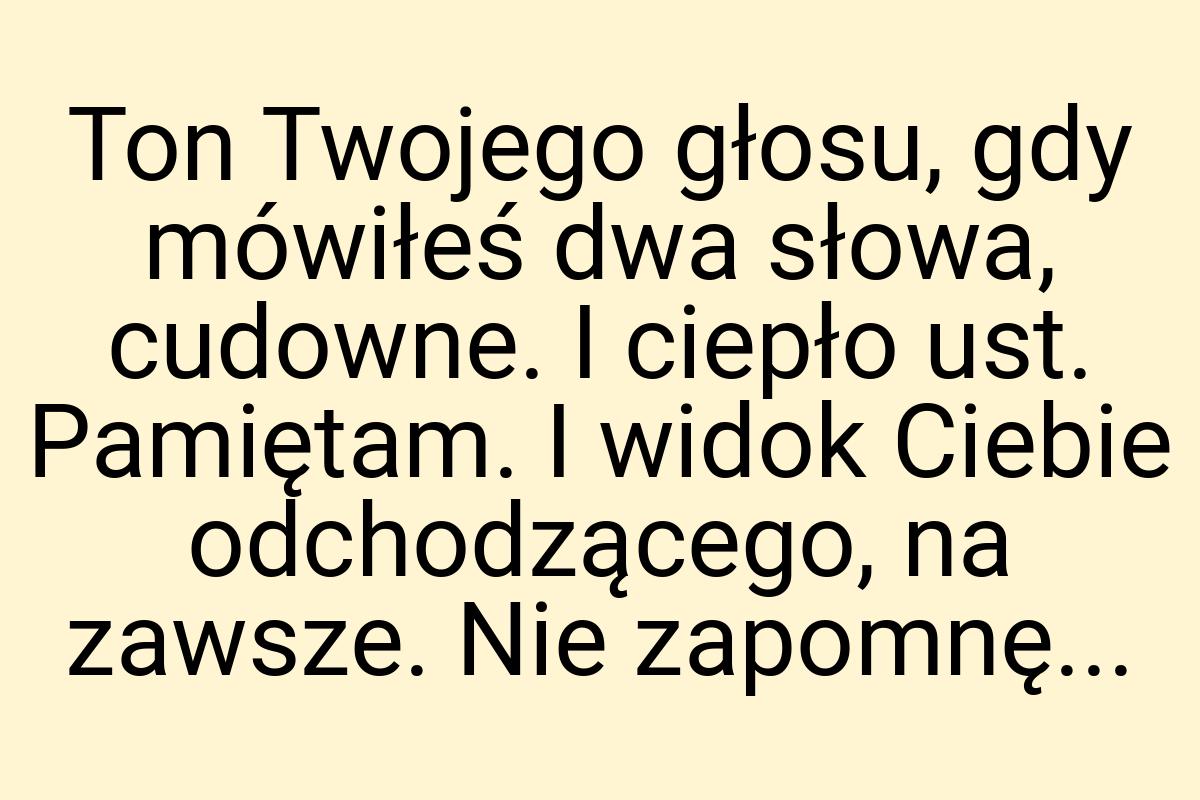 Ton Twojego głosu, gdy mówiłeś dwa słowa, cudowne. I ciepło