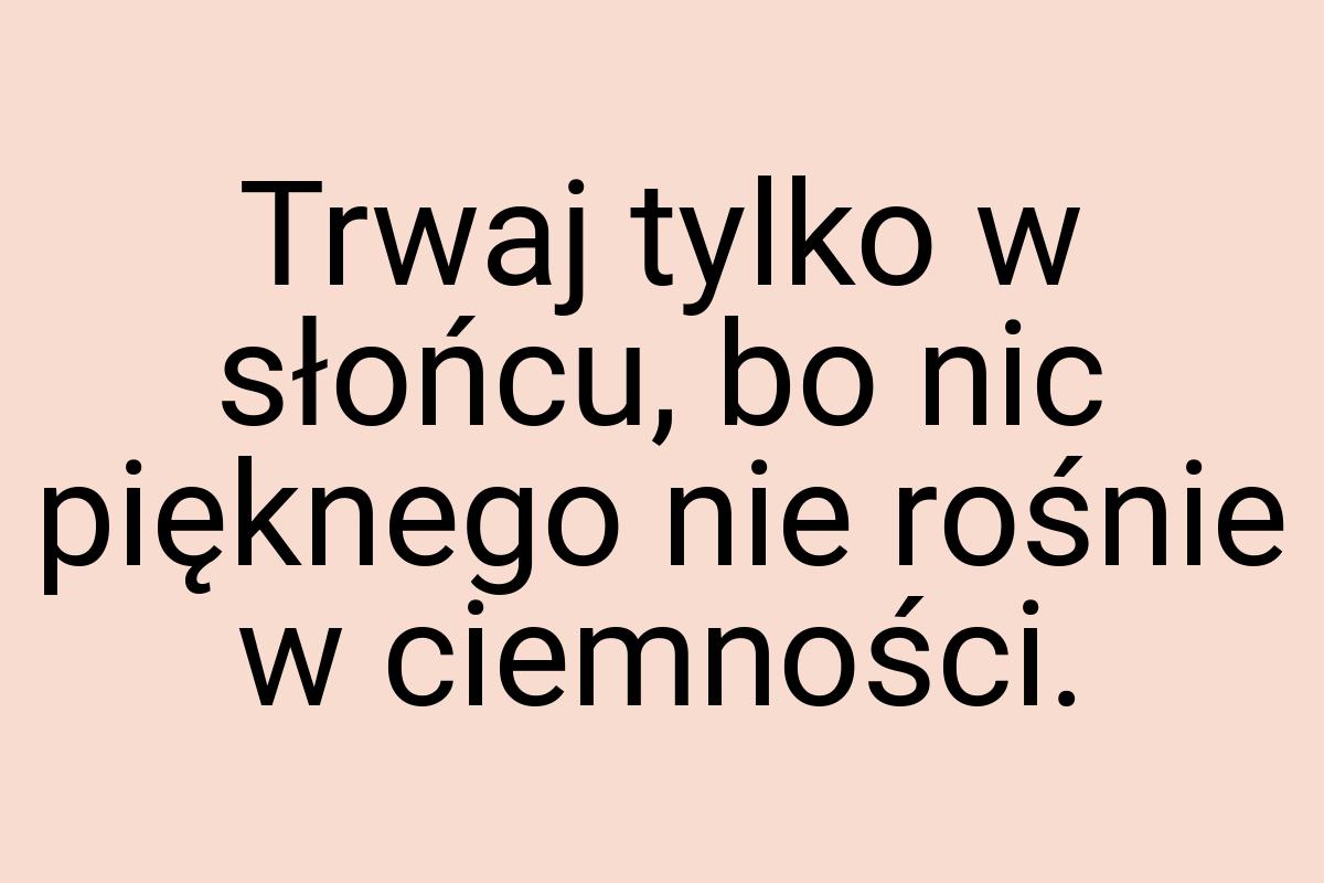 Trwaj tylko w słońcu, bo nic pięknego nie rośnie w