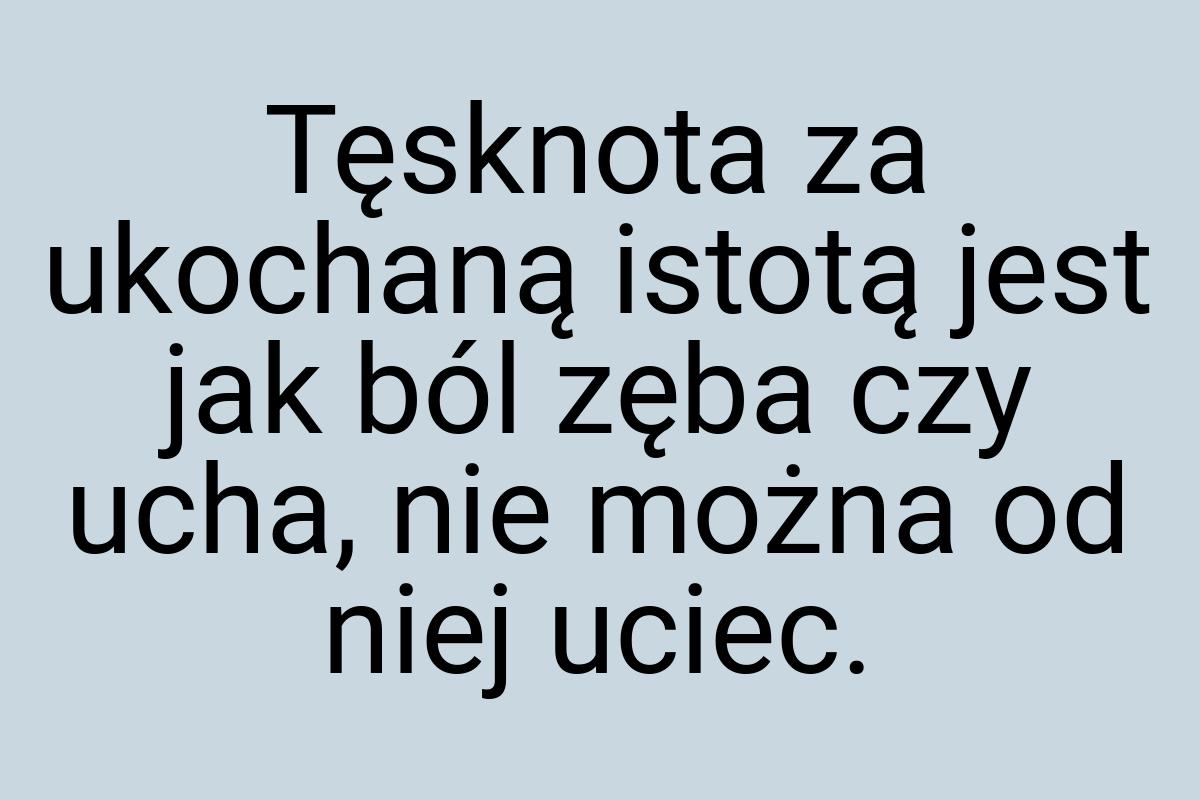 Tęsknota za ukochaną istotą jest jak ból zęba czy ucha, nie