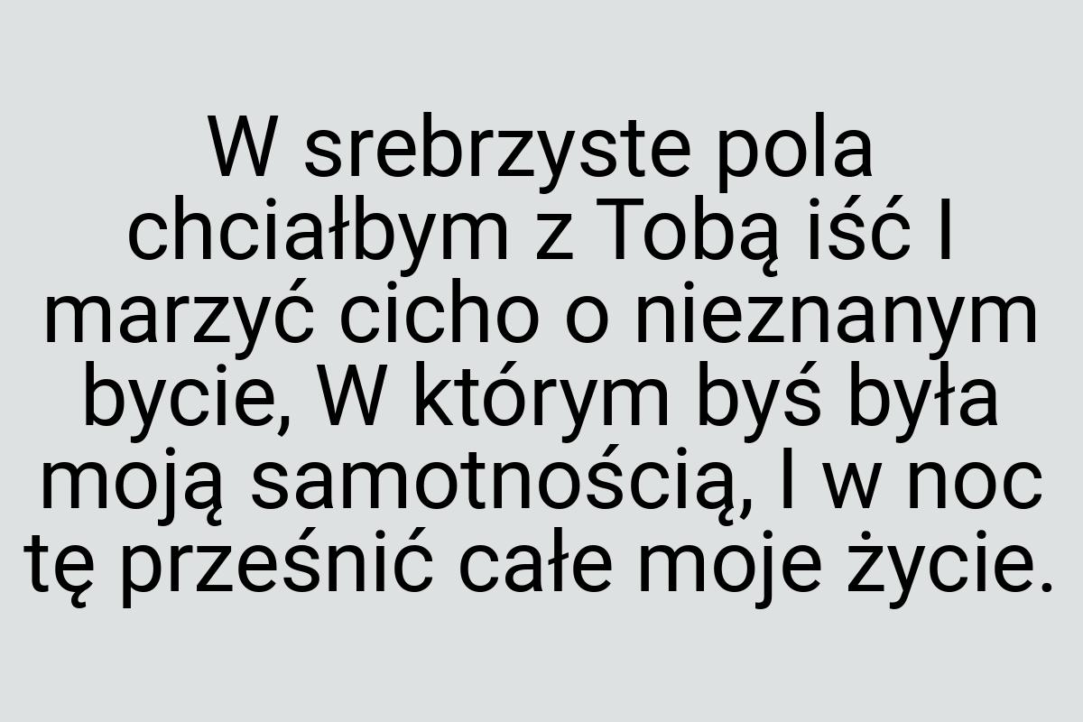 W srebrzyste pola chciałbym z Tobą iść I marzyć cicho o