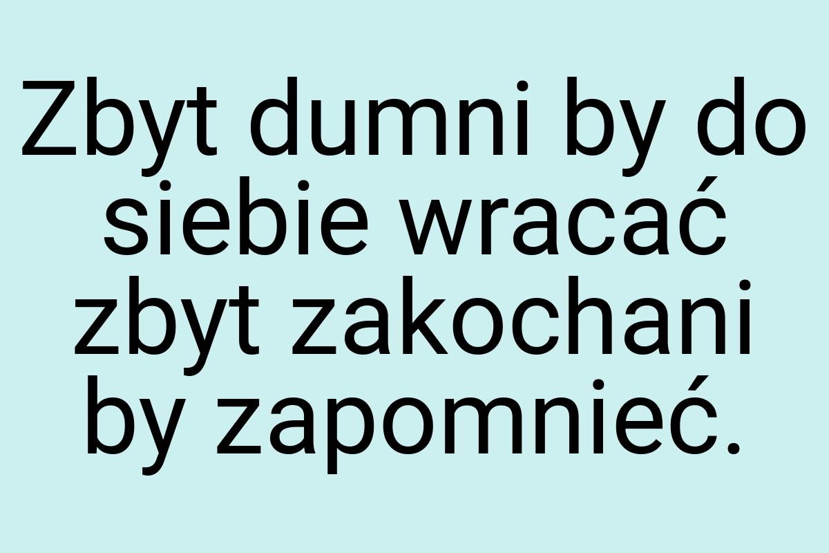 Zbyt dumni by do siebie wracać zbyt zakochani by zapomnieć