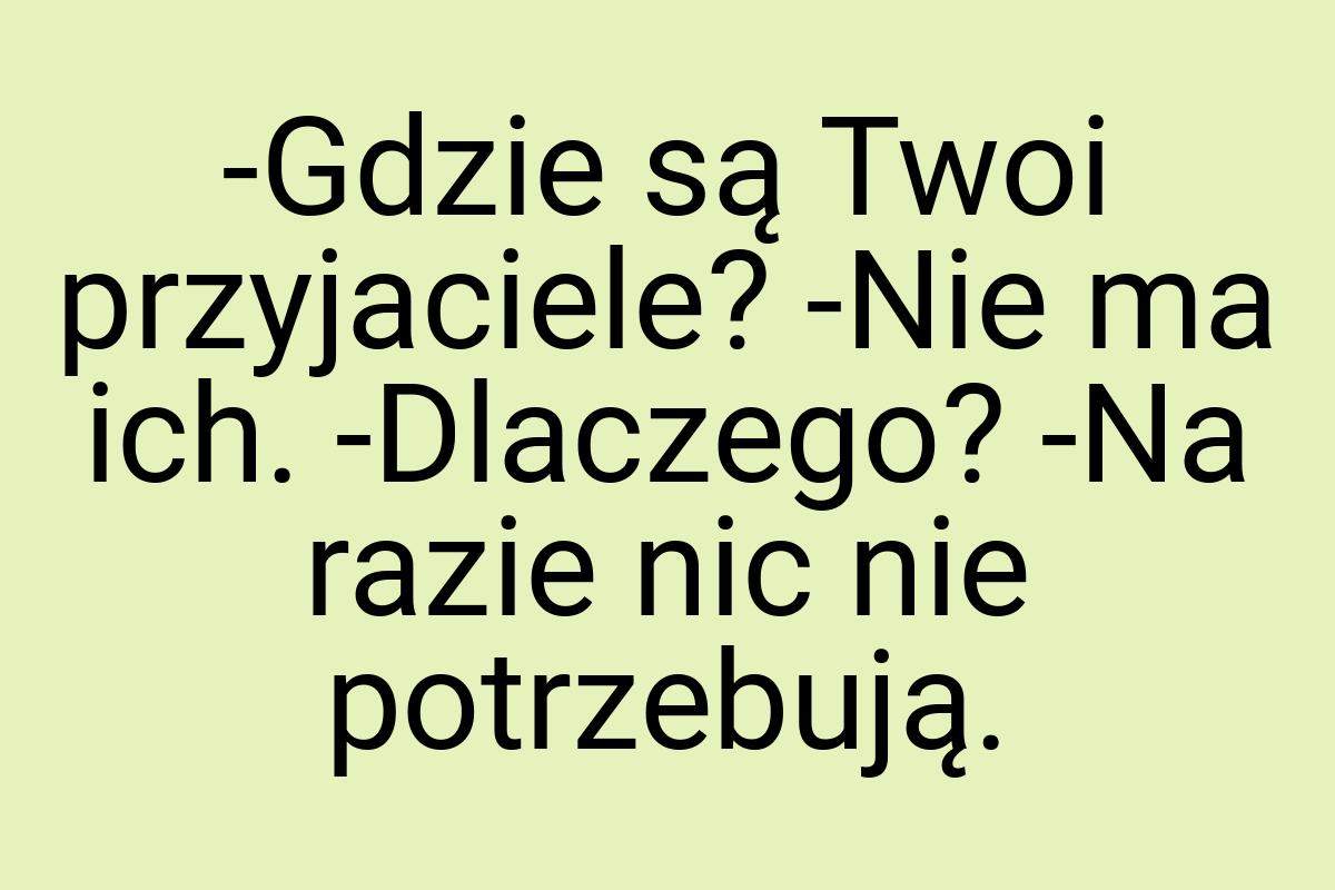 -Gdzie są Twoi przyjaciele? -Nie ma ich. -Dlaczego? -Na