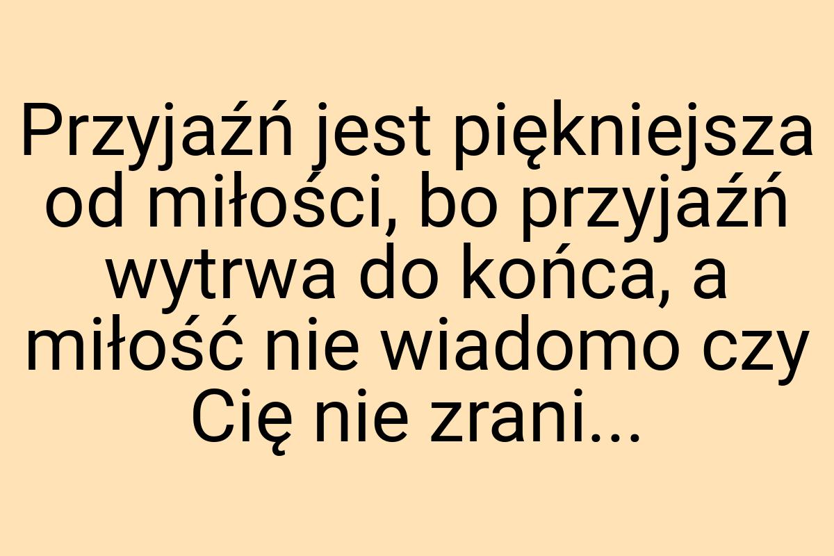 Przyjaźń jest piękniejsza od miłości, bo przyjaźń wytrwa do