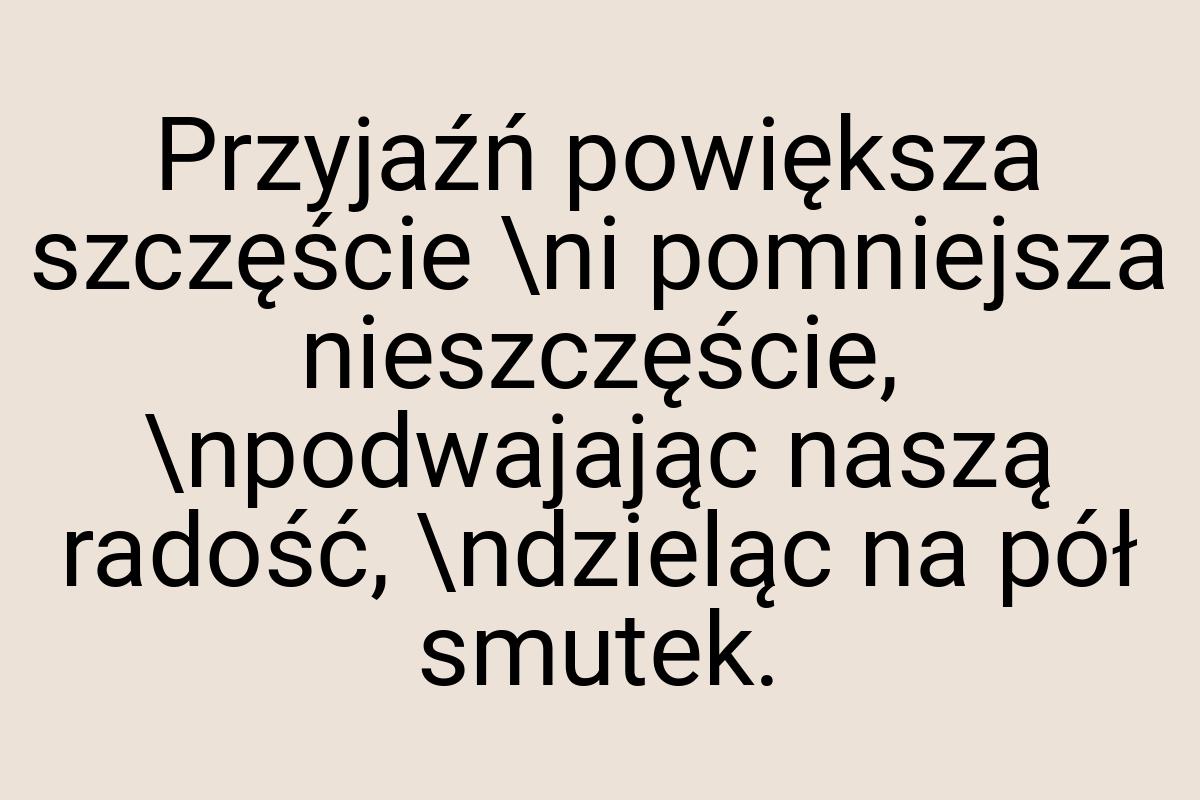 Przyjaźń powiększa szczęście \ni pomniejsza nieszczęście