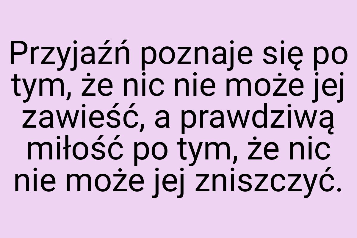 Przyjaźń poznaje się po tym, że nic nie może jej zawieść, a