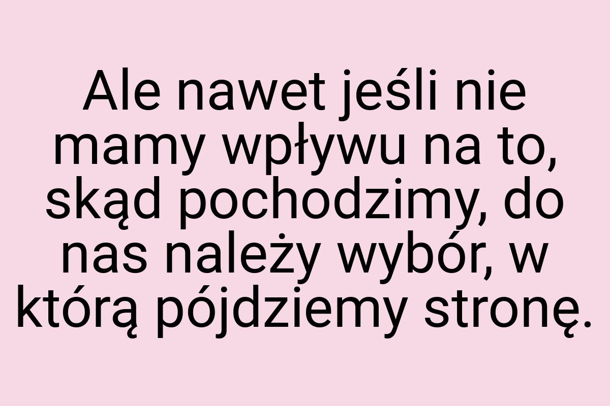 Ale nawet jeśli nie mamy wpływu na to, skąd pochodzimy, do