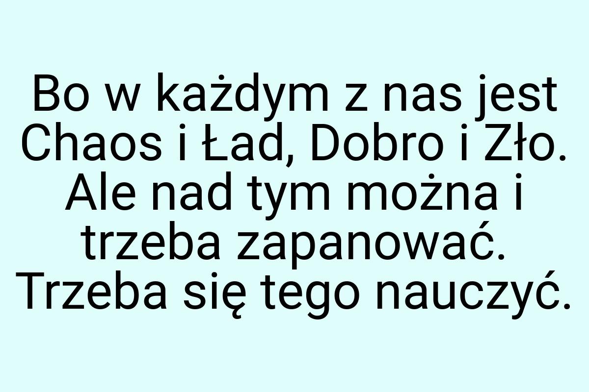 Bo w każdym z nas jest Chaos i Ład, Dobro i Zło. Ale nad