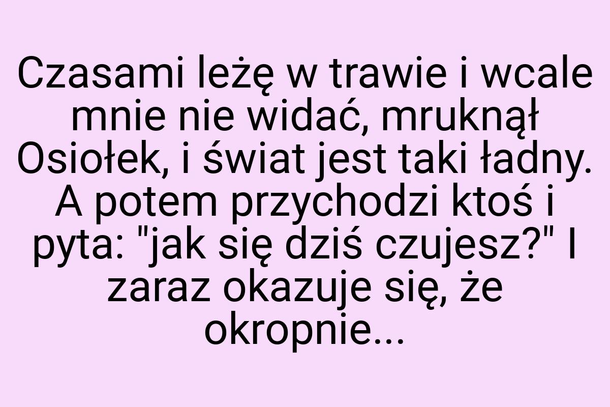 Czasami leżę w trawie i wcale mnie nie widać, mruknął