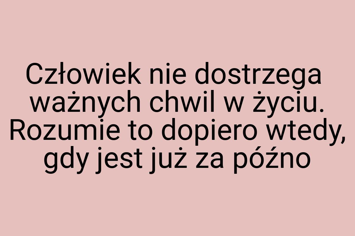 Człowiek nie dostrzega ważnych chwil w życiu. Rozumie to