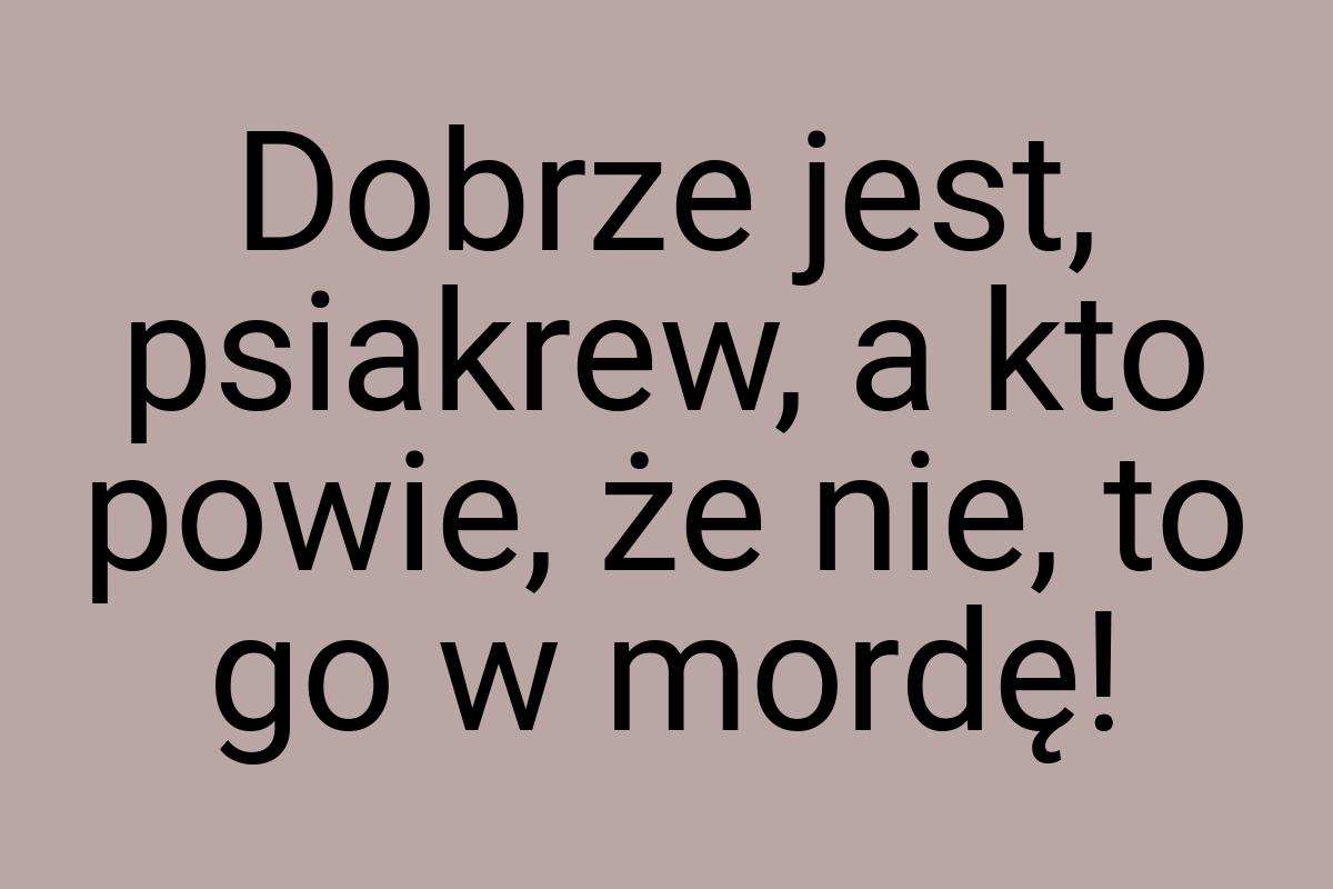 Dobrze jest, psiakrew, a kto powie, że nie, to go w mordę