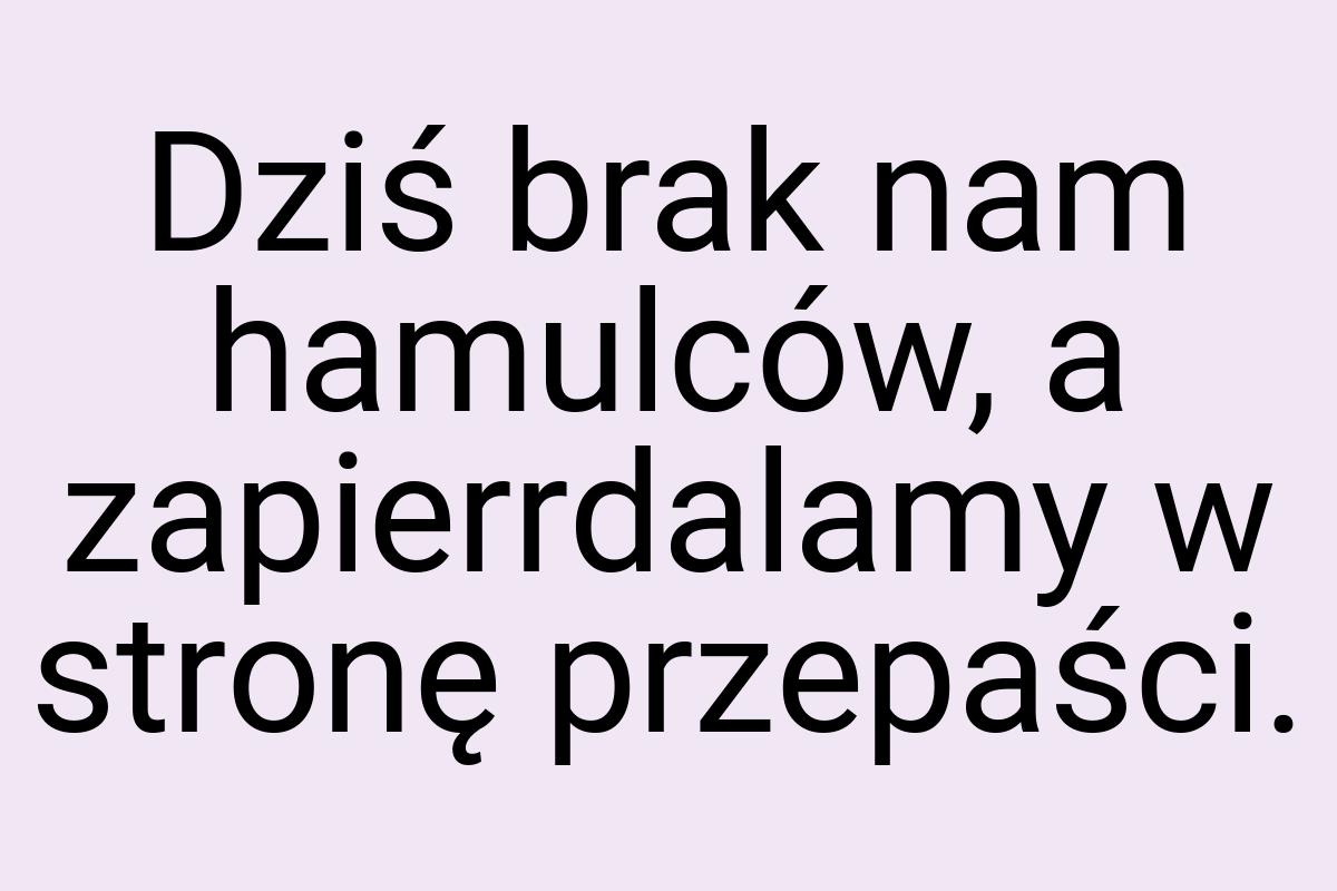 Dziś brak nam hamulców, a zapierrdalamy w stronę przepaści