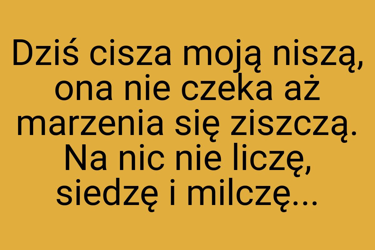 Dziś cisza moją niszą, ona nie czeka aż marzenia się