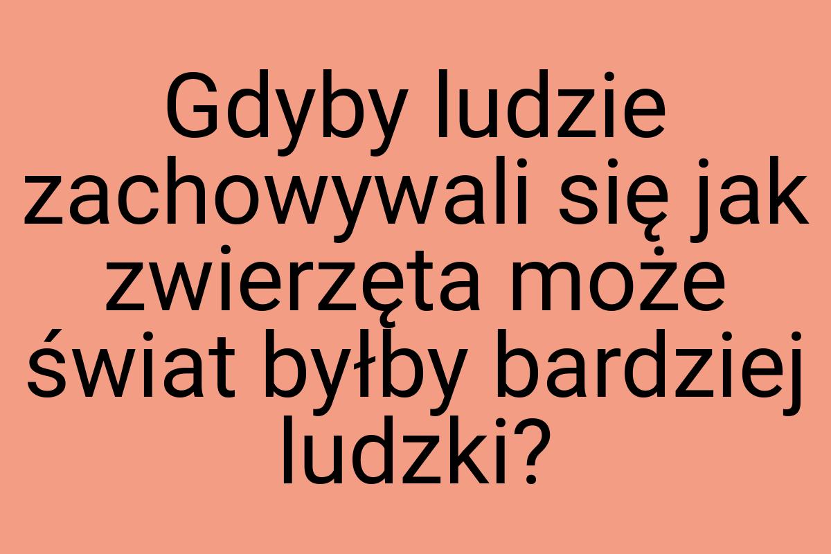 Gdyby ludzie zachowywali się jak zwierzęta może świat byłby