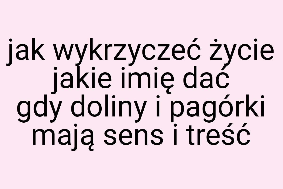 Jak wykrzyczeć życie jakie imię dać gdy doliny i pagórki