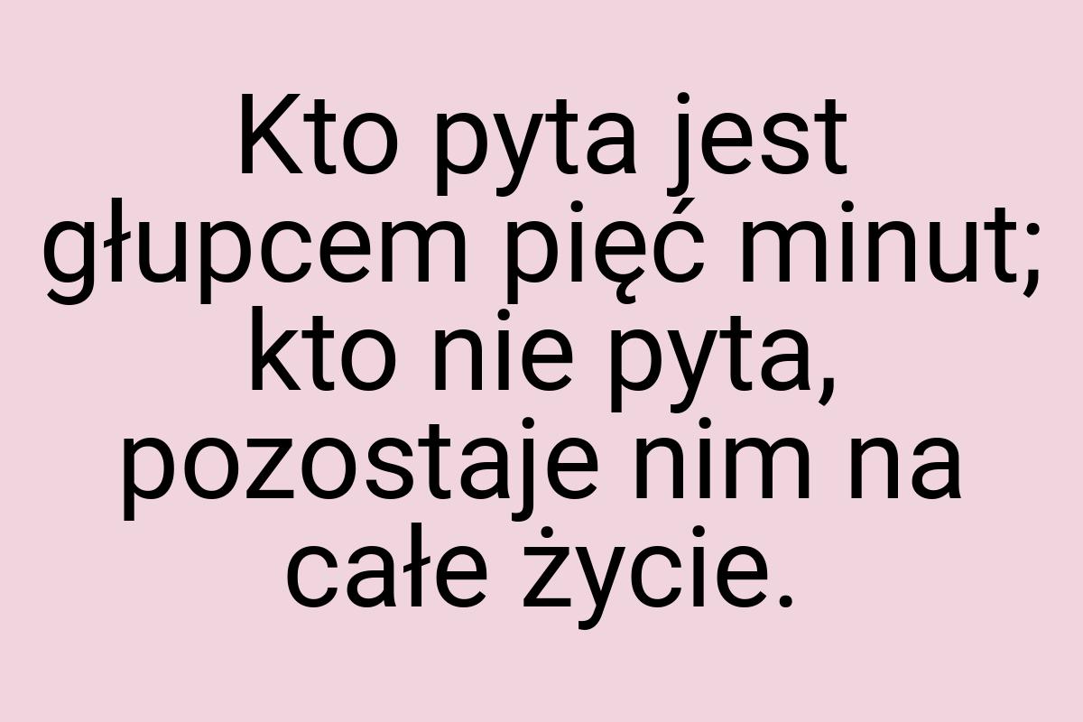 Kto pyta jest głupcem pięć minut; kto nie pyta, pozostaje