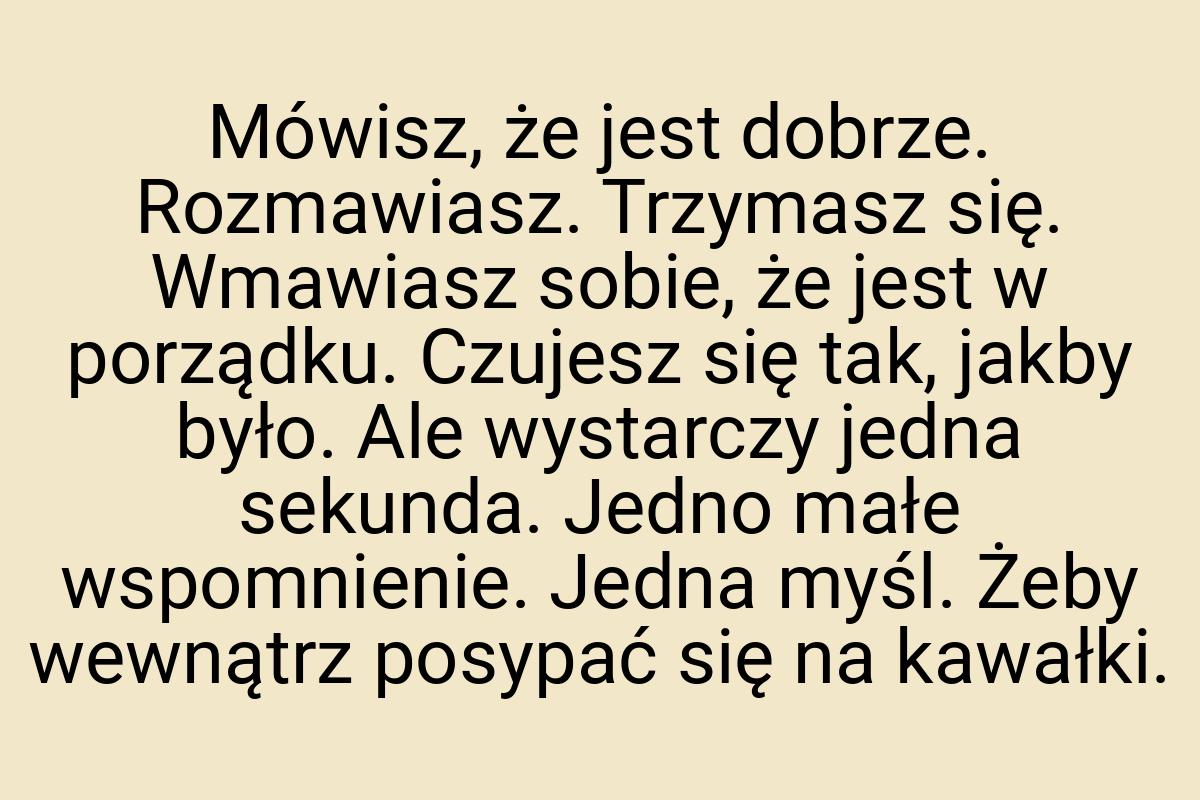 Mówisz, że jest dobrze. Rozmawiasz. Trzymasz się. Wmawiasz