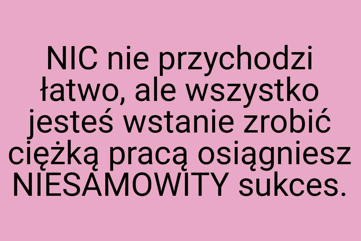 NIC nie przychodzi łatwo, ale wszystko jesteś wstanie