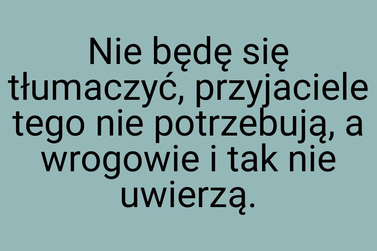 Nie będę się tłumaczyć, przyjaciele tego nie potrzebują, a