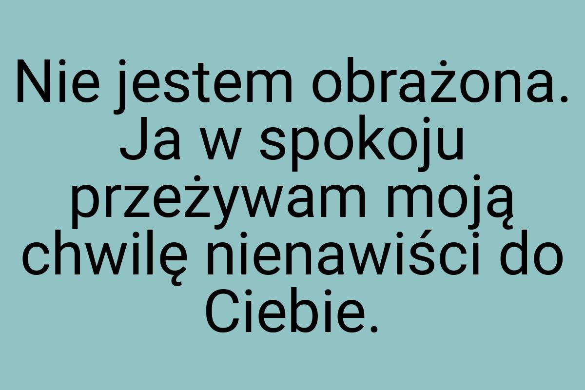 Nie jestem obrażona. Ja w spokoju przeżywam moją chwilę