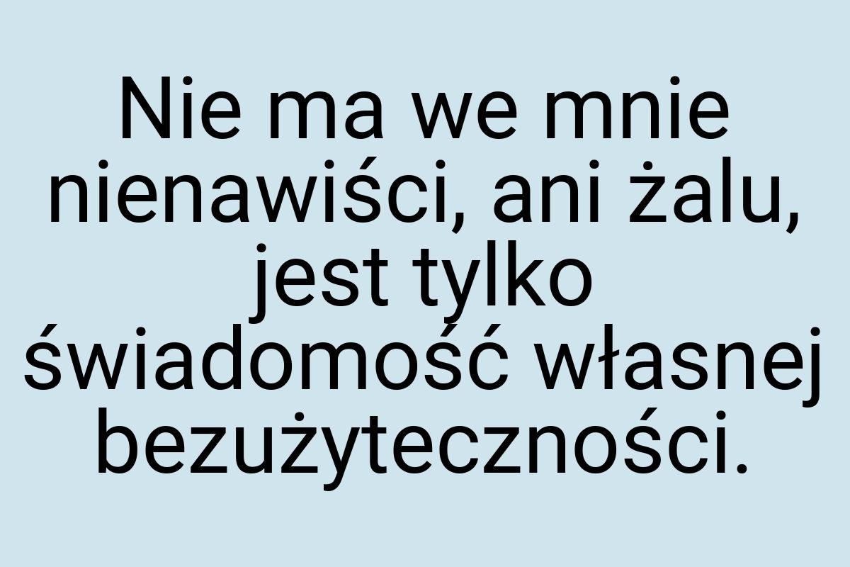 Nie ma we mnie nienawiści, ani żalu, jest tylko świadomość