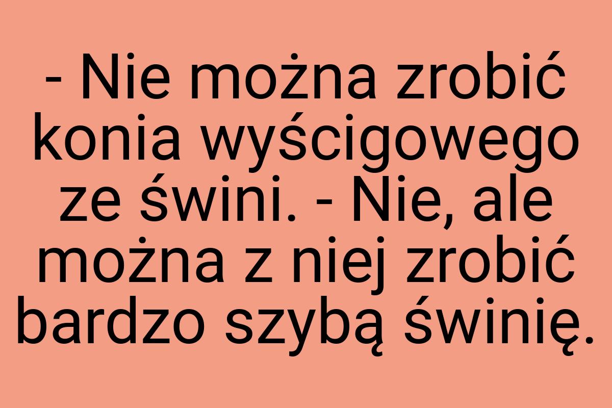 - Nie można zrobić konia wyścigowego ze świni. - Nie, ale