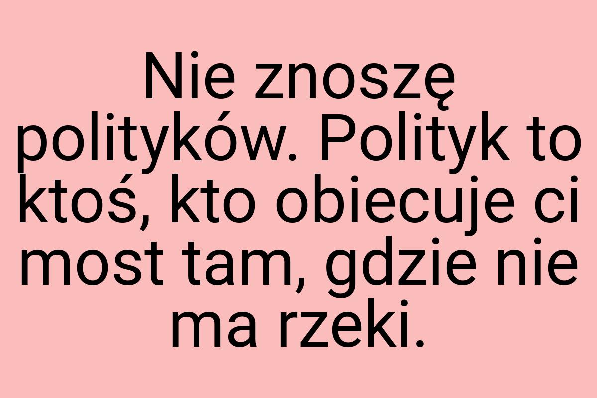 Nie znoszę polityków. Polityk to ktoś, kto obiecuje ci most