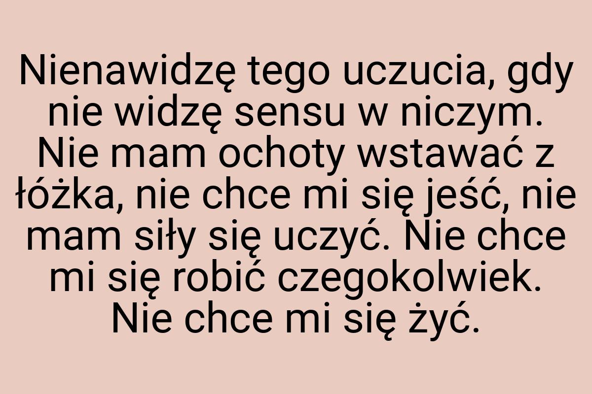 Nienawidzę tego uczucia, gdy nie widzę sensu w niczym. Nie