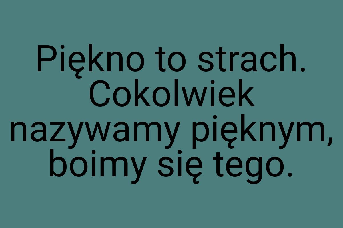 Piękno to strach. Cokolwiek nazywamy pięknym, boimy się