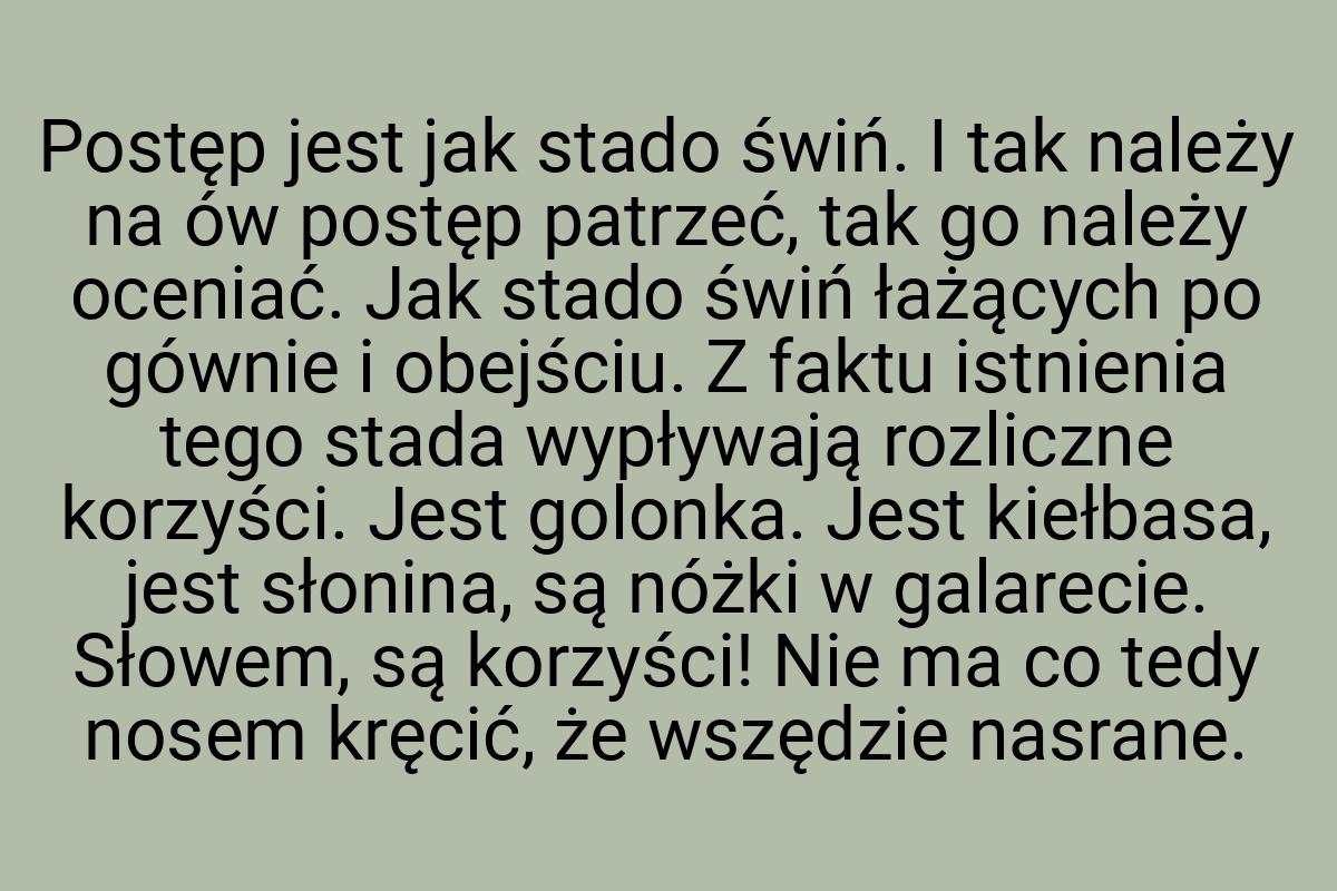 Postęp jest jak stado świń. I tak należy na ów postęp