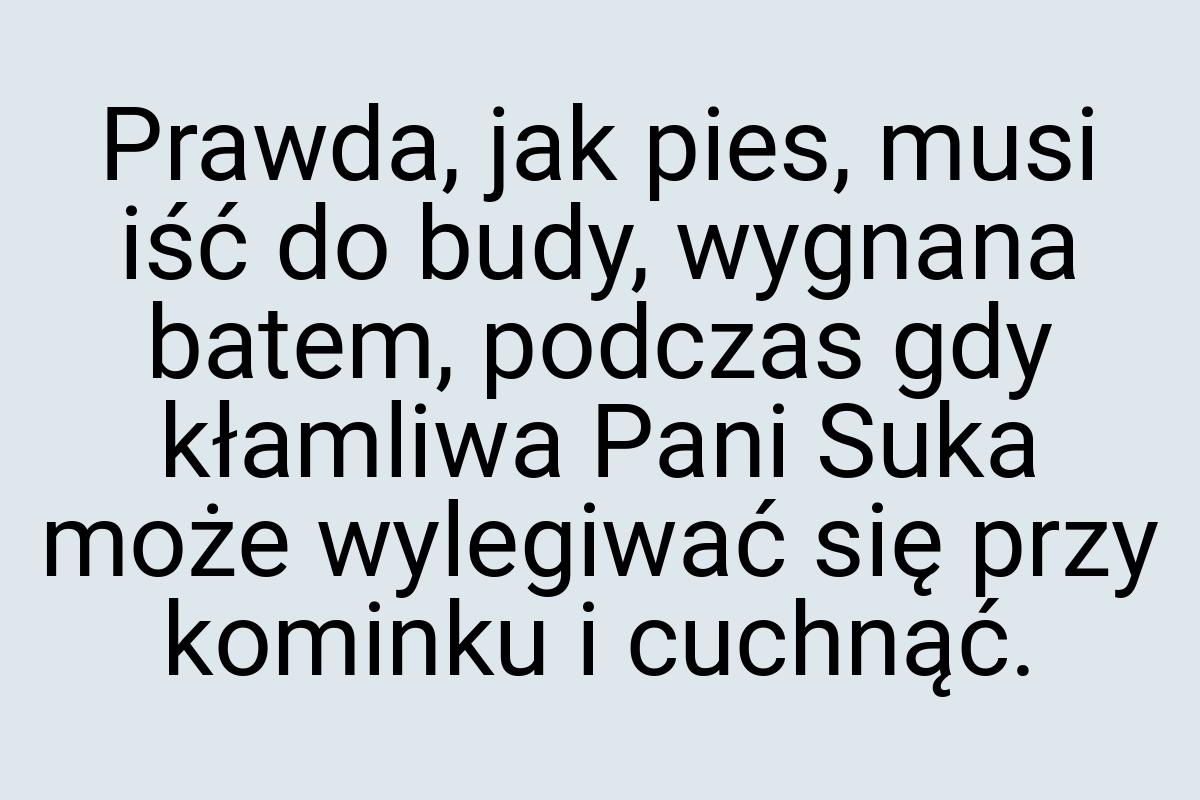 Prawda, jak pies, musi iść do budy, wygnana batem, podczas