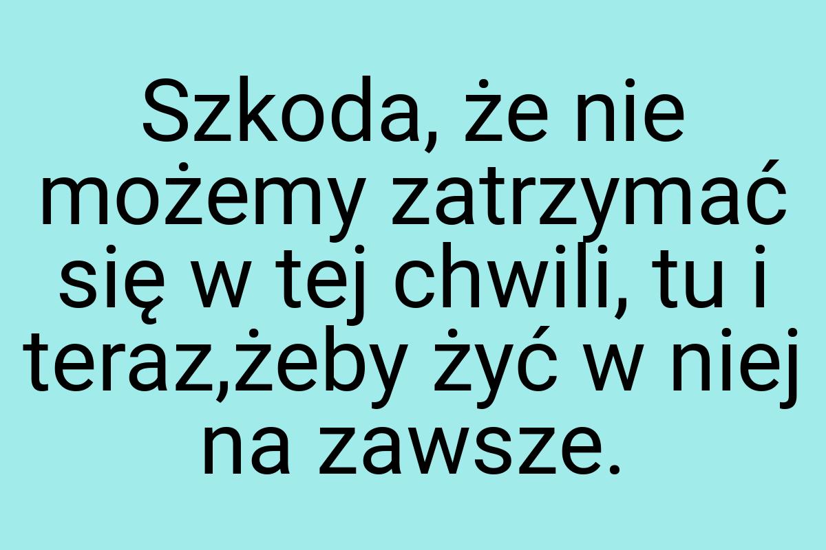 Szkoda, że nie możemy zatrzymać się w tej chwili, tu i