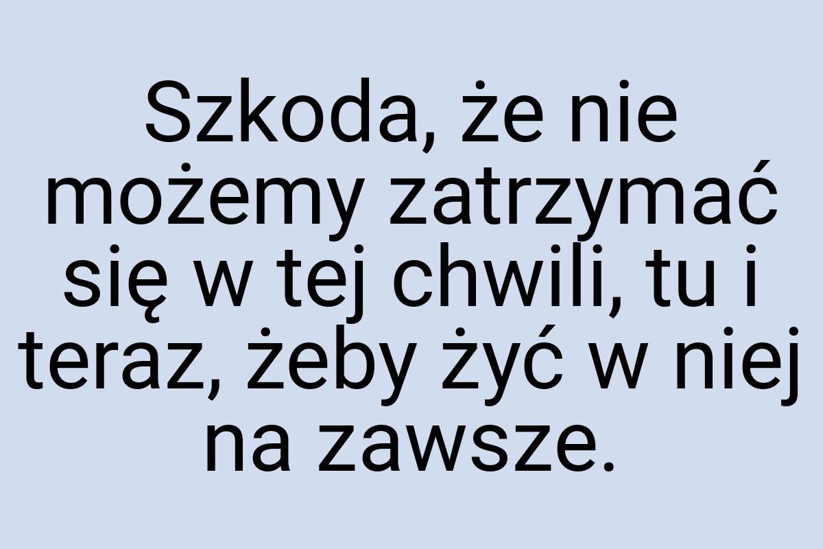 Szkoda, że nie możemy zatrzymać się w tej chwili, tu i