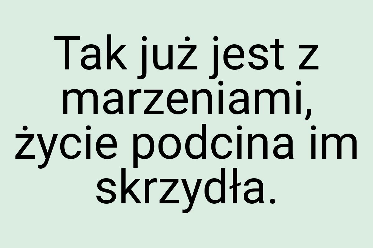 Tak już jest z marzeniami, życie podcina im skrzydła