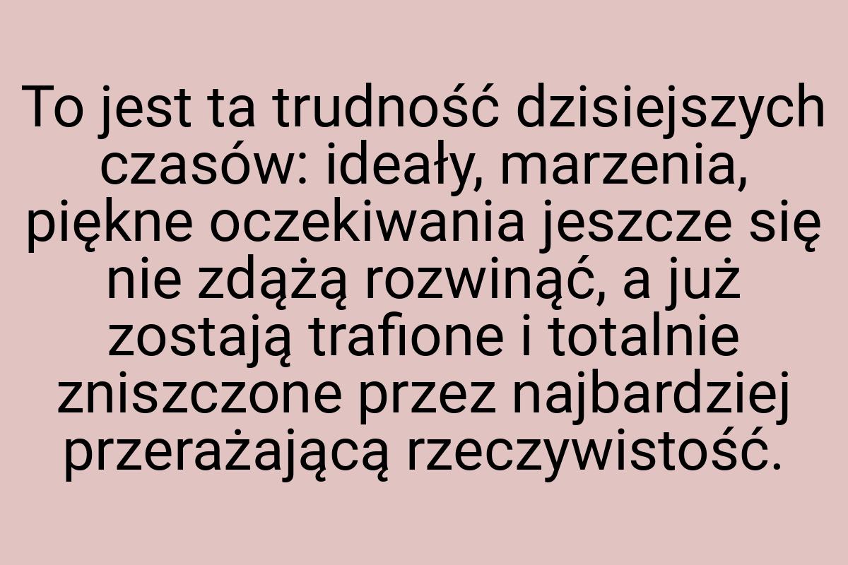 To jest ta trudność dzisiejszych czasów: ideały, marzenia