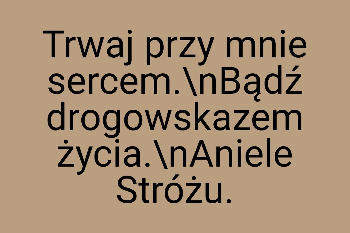 Trwaj przy mnie sercem.\nBądź drogowskazem życia.\nAniele