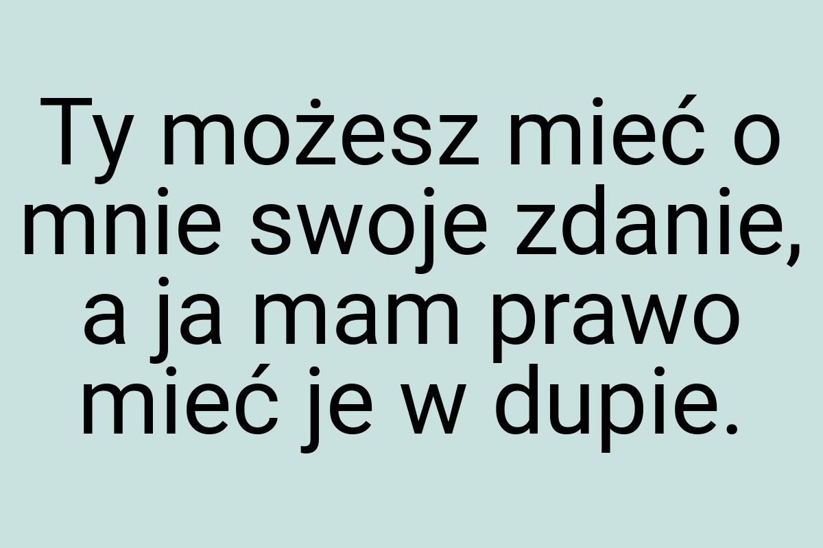 Ty możesz mieć o mnie swoje zdanie, a ja mam prawo mieć je